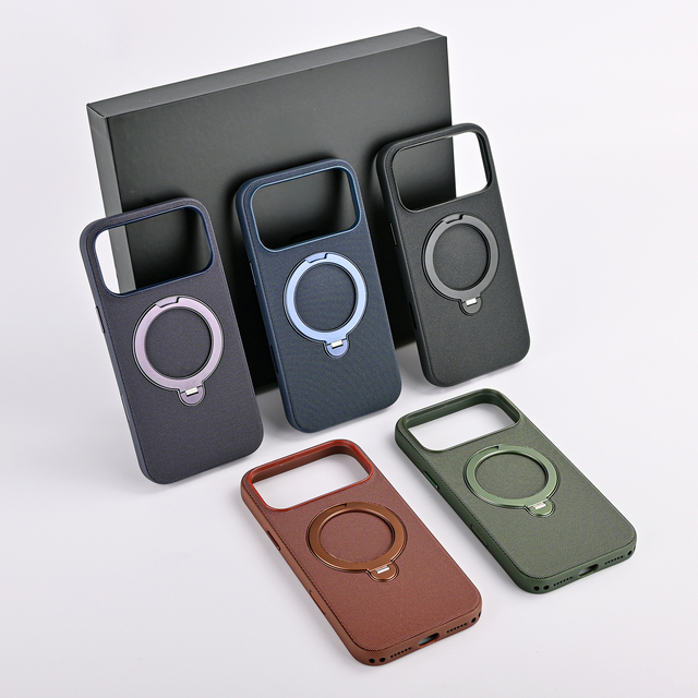 New Arrival Premium Leather Phone Case 360 Metal Kickstand Magnetic Wireless Charging Techwoven Phone Cover for IP 17 Pro Max