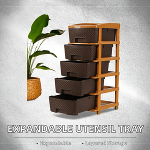 Cajonera de plástico de 5 niveles con aspecto de mimbre y ratán, organizador de cajones de plástico, organizador de cocina, organizador de almacenamiento para el hogar - Product Image 2