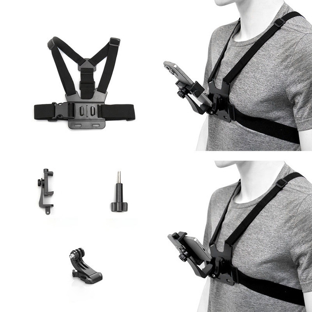 First-Person Perspective Adjustable Plastic Action Camera Chest Strap Live Streaming Outdoor Cycling Phone Mount Compatible