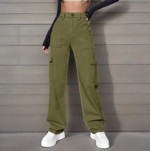 กางเกงคาร์โก้เอวสูงสำหรับผู้หญิงกางเกงลำลองผ้าฝ้ายดีไซน์สปอร์ต - Product Image 1