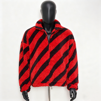 Veste polaire à capuche Sherpa pour homme, coupe ample, à manches longues, avec imprimé rayé personnalisé, un seul bouton, logo frontal, style streetwear, vente en gros