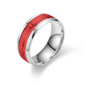 Anillo luminoso <span class=keywords><strong>de</strong></span> <span class=keywords><strong>acero</strong></span> <span class=keywords><strong>inoxidable</strong></span> y titanio para parejas, joyería <span class=keywords><strong>de</strong></span> moda, electrocardiograma, latido del corazón - Product Image 3