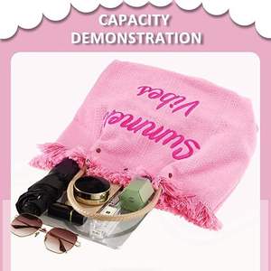 Bolso de Lona Abierto Reutilizable de Moda Bohemia Ecológica con Flecos Bordados Personalizados, Extra Grande, con Dos Correas para Mujer, para Uso Diario en Verano - Product Image 5