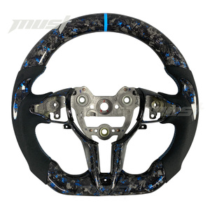 Volante de Fibra de Carbono Forjado con Diseño Personalizado en Azul y Agarre de Microfibra Negra para <span class=keywords><strong>Hyundai</strong></span> I30N I20N ElantraN N-<span class=keywords><strong>line</strong></span> - Product Image 1