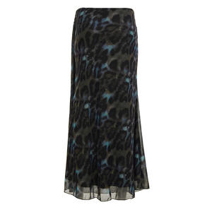 Falda Midi Ajustada con Panel de Malla con Estampado de Leopardo Vintage, Cintura Natural, para Mujer, Otoño - Product Image 6