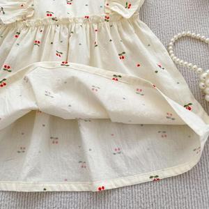 Combinaison en coton pour tout-petits, jolies robes d'été pour bébés filles, style sœur, avec manches courtes imprimées cerises, offre ODM - Product Image 4