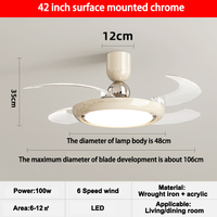 Lampe de ventilateur de plafond LED décorative moderne de 42 pouces avec moteur à courant continu élevé rétractable et haut-parleur BT télécommande lumières de la Chine
