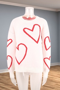 Women Round Neck Heart Pattern Knit Sweater <strong>Valentine</strong> Contrast Color Loose Pullover <strong>Jumper</strong> Casual Long Sleeve Tops - Product Image 6