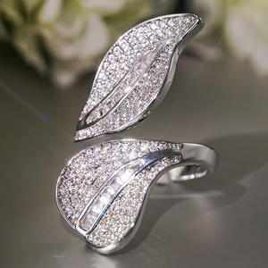 Bague de cocktail en forme de feuille A239 pour femme, avec micro-pavé de strass, bague de mariage tendance - Product Image 3