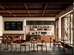 Diseño de Interiores de Cafetería Wabi Sabi |   Mobiliario de Madera de Nogal y Microcemento para Cafeterías Especializadas en Café - Product Image 1