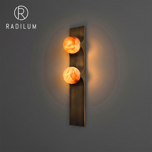 Alabaster Wall Lamp Brass Natural Stone Sconce Modern Luxury Moon Globe <b>Light</b> Designer Bedside <b>Corridor</b> Hotel Art Luminaire - Product Image 1