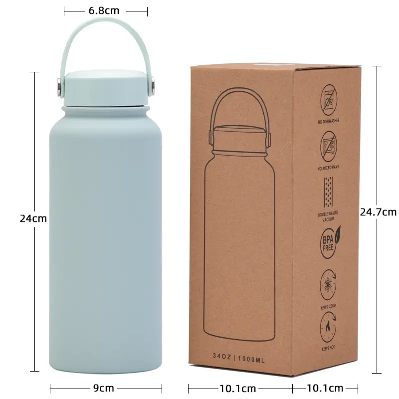Botol air termos dinding ganda baja tahan karat olahraga 1000ML LOGO kustom promosi grosir