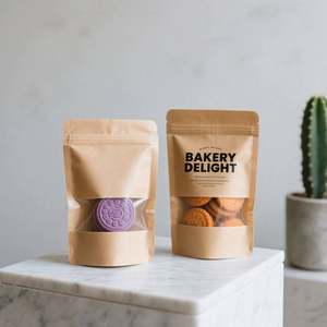 Sacs en papier kraft brun uni avec fenêtre, à fermeture éclair, pour emballage alimentaire, vente en gros d'usine - Product Image 3