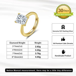 RINNTIN LZR39 corte radiante 8A Zirconia cúbica CZ solitario boda promesa anillos anillo de compromiso de plata para mujer - Product Image 6