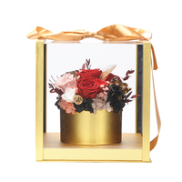 Boîte de fleurs avec couvercle en acrylique, 1 pièce, fausses roses, pour la saint-valentin, pour un cadeau