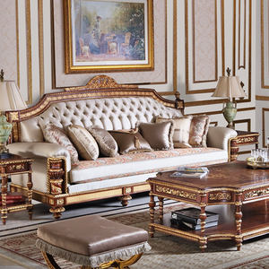 أريكة ملكية كلاسيكية من الخشب الصلب المنحوت، طقم أرائك قطاعية من القماش والجلد للأثاث الفاخر في غرفة المعيشة - Product Image 6