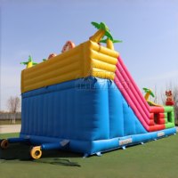 Structure gonflable commerciale à thème tigre, combo château gonflable et toboggan animaux de la jungle pour enfants, idéale pour location de terrain de jeux et fêtes