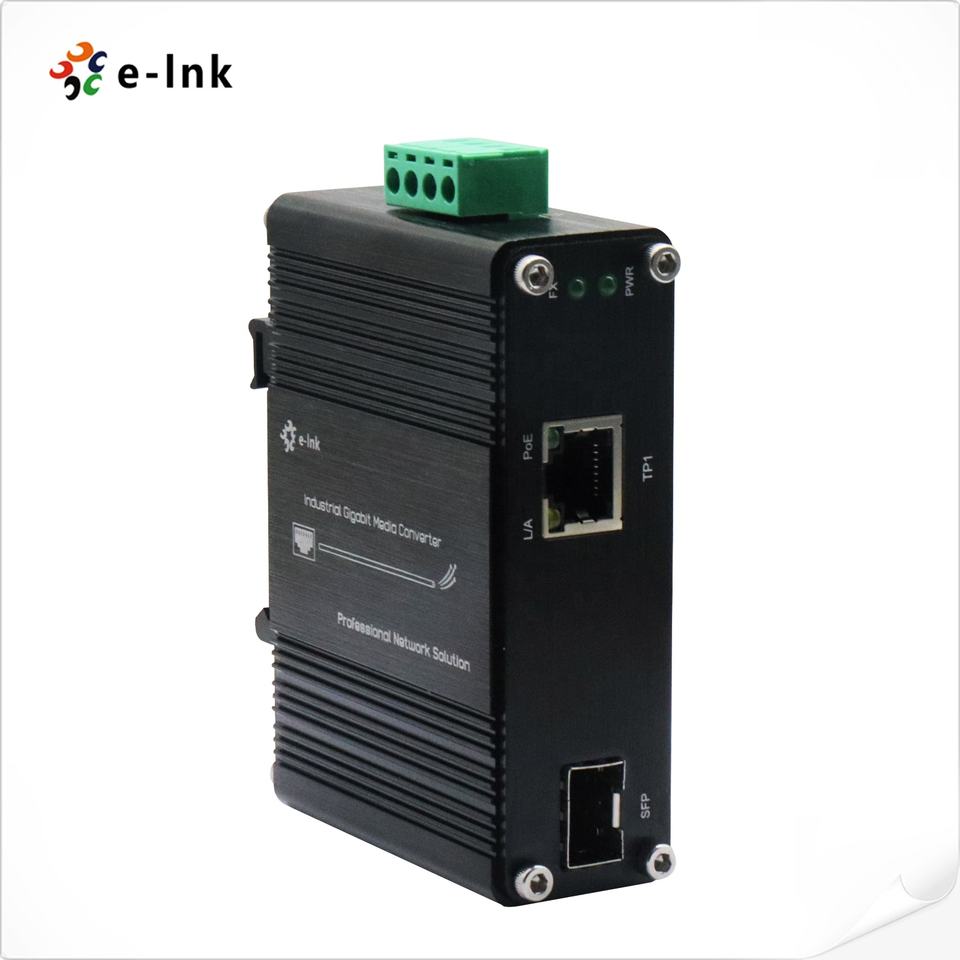 Elink Mini Industrial 1-Port 100/1000X SFP to 1-Port 10/100/1000T 90W PoE++ Media Converter LNK-IMC3012P90-SFP