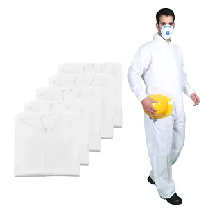 Disposable Non Woven White Coverall Non-medical Use With Single Collar/hood Zip- Up Body Suit For Sauna/spa FREE Samples