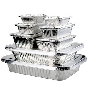 Gran oferta, uso de envasado de alimentos, caja de lata para llevar de alta calidad, bandeja de comida para hornear, papel de aluminio plateado, papel de aluminio Fastfood - Product Image 1