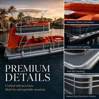 Bateau ponton à double pont en aluminium de 30 pieds pour 20 personnes, avec moteur hors-bord, pont solaire, idéal pour les fêtes, les balsades sur le lac, les locations en resort et les flottilles.