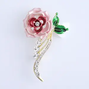 Nieuwe Mode Vrouwen Broche Geschenken Plant Bloemenbroche Metalen Revers Emaille Pin Email Strass Rozenbloem Broche Pin