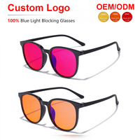 Gafas Sunray Minimalistas Redondas TR con Montura Completa, Lentes de PC Rojas, Patillas Delgadas, Alivio de la Fatiga Ocular, OEM, Unisex, Anti Luz Azul