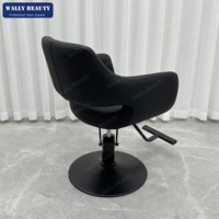 Fauteuil de Barbier Noir Moderne Hydraulique avec Dossier Ouvert et Repose-Pieds Confortable en T pour Salon de Coiffure