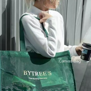 Grands sacs fourre-tout personnalisés avec sac à main de plage transparent de grande capacité sac à provisions en maille de nylon noir avec logo personnalisé pour les femmes - Product Image 2