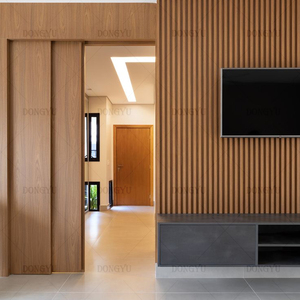 Porte <span class=keywords><strong>coulissante</strong></span> invisible sans cadre en bois massif Sapele de Bali, porte de poche, sécurité intégrée, bois naturel - Product Image 1