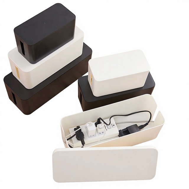 Extra-large Plastic Cable Storage Box Power Cord Hub Cable Organizer with Lid Rectangular Computer Cable Socket Charger Storage