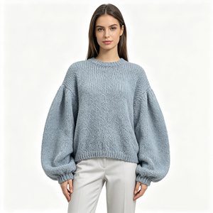 Suéter de Punto para Mujer <span class=keywords><strong>Finley</strong></span>, Manga Larga, Personalizado OEM y ODM, Ropa de Punto Azul de Alta Calidad al por Mayor, Ropa Casual - Product Image 1