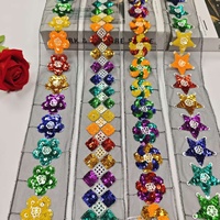 Ruban en dentelle brodée de sequins colorés écologiques, motif fleur, étoile, carré, en maille, pour vêtements DIY, costumes de scène, accessoire décoratif