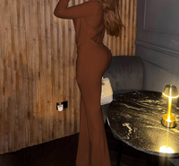 Combinaison décontractée pour femme, couleur unie, manches longues, col en V profond, plissée, coupe ajustée, tendance automne