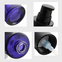 Flacon pompe pour fond de teint en verre à épaule plate bleu foncé de 100 ml de haute qualité avec bouchon noir mat