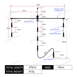 LETOYO 18" ตกปลา<span class=keywords><strong>Spreader</strong></span> <span class=keywords><strong>Bar</strong></span> Trollingล่อ 9inหลอดไฟปลาหมึก 10in Trollingนก 316 สแตนเลสสตีลออฟชอร์บาร์ - Product Image 3