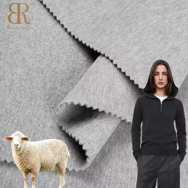 Boran Textile 40s Merino Wool Cashmere Air Layer Knit Fabric Stretch Warm Air Cotton Material for Autumn Winter Sweatshirts