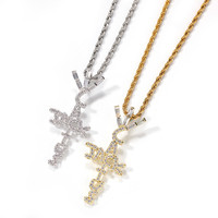 Vente en gros mode métal alliage zircon strass cactus jack lettre collier