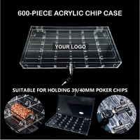 600 PCS Étui à jetons de poker en acrylique transparent, 39/40 MM, empilable, avec couvercle à fossettes, fournisseur OEM en gros pour tournois de poker
