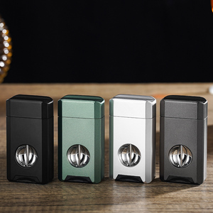 Encendedor de cigarros de llama azul fuerte portátil todo en uno con cortador en V, nuevo accesorio de encendedor de antorcha recargable para uso de cigarrillos - Product Image 3