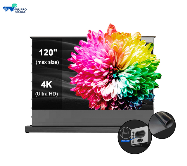 2023 New Launched Wupro Smart Control 100/120 Inch CBSP Motorized Enhanced Contrast Floor Rising Screen ALR Projector Screen