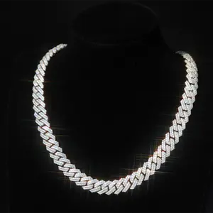 VVS Mossanite 2rows 8mm 10mm 12mm 14mm S925 Silver Diamond Necklace Man Moissanite Hiphop Cuban Link Chain
