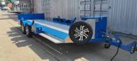 Remorque de transport Blue Beaver Tail Equipment à plateau extra large avec roue de secours, dimensions personnalisées pour le transport de mini-excavatrices et chargeuses