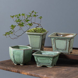 Pot de fleurs pour plantes succulentes, pot de bonsaï, forme carrée, pot de bonsaï en céramique émaillée à haute température, petit pot émaillé - Product Image 1