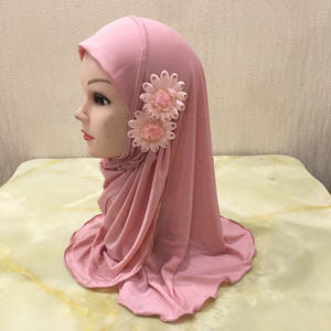 2026 Dubai Islamischer Traditioneller Einfarbiger Satin-Baumwoll-Hijab Ethnische Schals Kopftuch für Mädchen im Alter von 2-7 Jahren mit 2 - Product Image 1