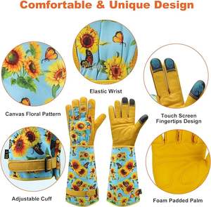 <span class=keywords><strong>Antebrazo</strong></span> largo Cuero Palma Impermeable Rosa Flor Poda Protección Cactus Arbustos y setos Corte Jardinería Guantelete Guantes - Product Image 3