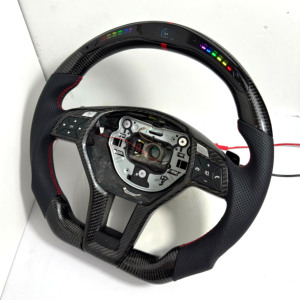Volant en cuir personnalisé avec LED et fibre de carbone pour Mercedes pour W204 C63 C43 W212 C180 C200 C260 C300 E300 - Product Image 2