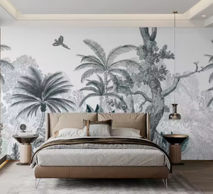 Papier peint <span class=keywords><strong>mural</strong></span> personnalisé imprimé en 3D, paysage tropical de <span class=keywords><strong>jungle</strong></span>, peint à la main, autocollant <span class=keywords><strong>mural</strong></span> à peler et à coller, oiseaux, forêt, plantes - Product Image 3