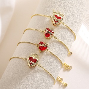 Bracciale regolabile HS152 placcato oro 18K <span class=keywords><strong>con</strong></span> zirconi rossi a forma di Cuore Sacro, Spada, Fiamma <span class=keywords><strong>e</strong></span> Amore, gioiello da donna - Product Image 1