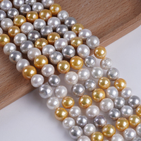 Perles rondes d'eau douce naturelles de 10 à 14 mm, or blanc, gris, couleurs mélangées, avec des brins d'huile pour la fabrication de bijoux